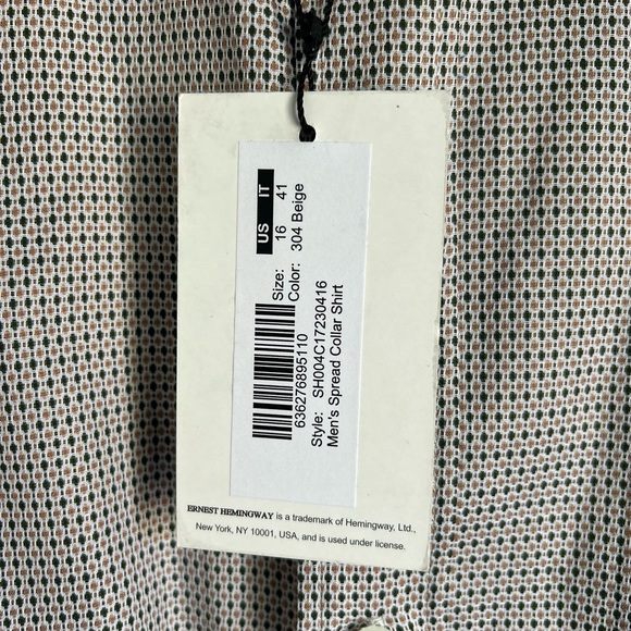 Ernest Hemingway dress shirt for men size Us 16 It 41 made in Italy Regular Fit - Picture 3 of 4